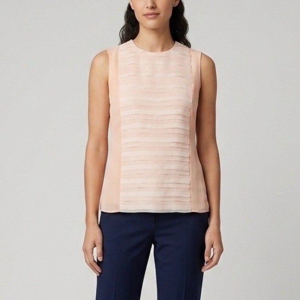 Akris Peach 100% Silk Pleated Front Sleeveless Blouse Top Size 6
